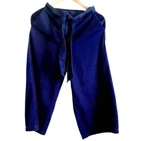 Mossimo 100% Cotton Womens Y2K Elastic Waist WideLeg Belted Chambray Pants XS - Picture 1 of 13